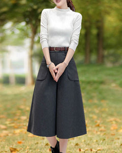 Winter skirt/Wool skirt/Midi skirt/A-line skirt/pleated skirt/black skirt/skirt with pockets A0010