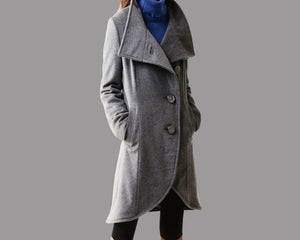 Wool coat Women/Women's winter coat/wool long coat/wool jacket/plus size overcoat/A-line coat/asymmetrical coat T08