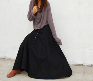 Maxi skirt/Wool skirt women/winter skirt/long skirt/a-line skirt/black skirt/skirt with pockets A007