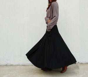 Maxi skirt/Wool skirt women/winter skirt/long skirt/a-line skirt/black skirt/skirt with pockets A007