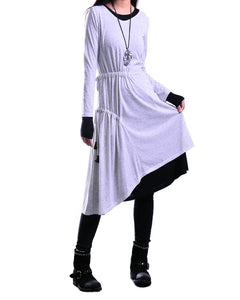 Women's cotton dress set/asymmetrical dress/plus size dress/long sleeve dress/layered dress/oversized dress/v-neck dress Q08