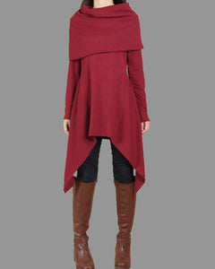 Cotton tunic tops, shawl collar top, knit tunic dress, plus size sweatshirt, oversized knit top, asymmetrical t-shirt(Y1084)