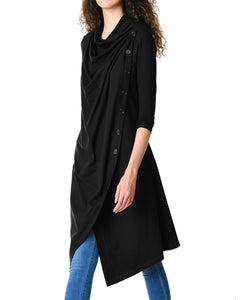 Tunic top/cotton tunic dress/asymmetrical t-shirt/long tops/cowl neck top/black tunic dress/3/4 sleeve dress Q206