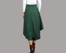 Load image into Gallery viewer, Linen skirt pants/wide leg pants/Cropped pants/Asymmetrical skirt pants/Elastic waist pants/A-line skirt pants/orange skirt/layered pants (K2135Y)
