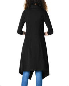 Tunic top/cotton tunic dress/asymmetrical t-shirt/long tops/cowl neck top/black tunic dress/3/4 sleeve dress Q206