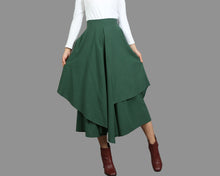 Load image into Gallery viewer, Linen skirt pants/wide leg pants/Cropped pants/Asymmetrical skirt pants/Elastic waist pants/A-line skirt pants/orange skirt/layered pants (K2135Y)
