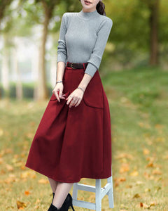 Winter skirt/Wool skirt/Midi skirt/A-line skirt/pleated skirt/black skirt/skirt with pockets A0010