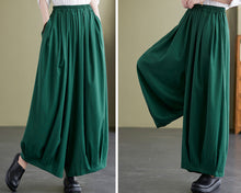 Load image into Gallery viewer, Linen skirt pants, ankle length pants, Wide leg pants, black skirt pants, cotton pants, custom made, green pants (K2249)
