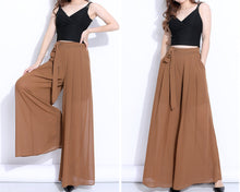 Load image into Gallery viewer, Wide leg Pants, Chiffon Skirt Pants, Summer Pants, Women&#39;s Pants, Chiffon trousers, long pants, elastic waist pants (K2039)
