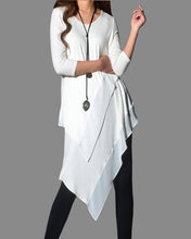 Load image into Gallery viewer, Women&#39;s 3/4 Sleeve Tunic top, Chiffon and Modal Tunic Dress, Asymmetrical Dress, Customized Dress, White dress, Casual t-shirt, half sleeve top(Q1997a)
