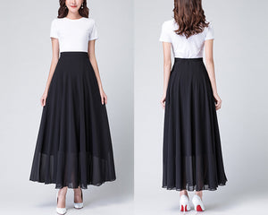 Chiffon Skirt/Maxi Skirt/Long Skirt/A-Line Skirt/Flare Skirt/Dark Blue Skirt/Elastic Waist Skirt L0036