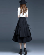 Load image into Gallery viewer, Cotton skirt/Midi skirt/a-line skirt/black skirt/elastic waist skirt/asymmetrical skirt/layered skirt L0058
