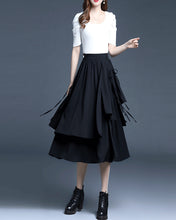 Load image into Gallery viewer, Cotton skirt/Midi skirt/a-line skirt/black skirt/elastic waist skirt/asymmetrical skirt/layered skirt L0058
