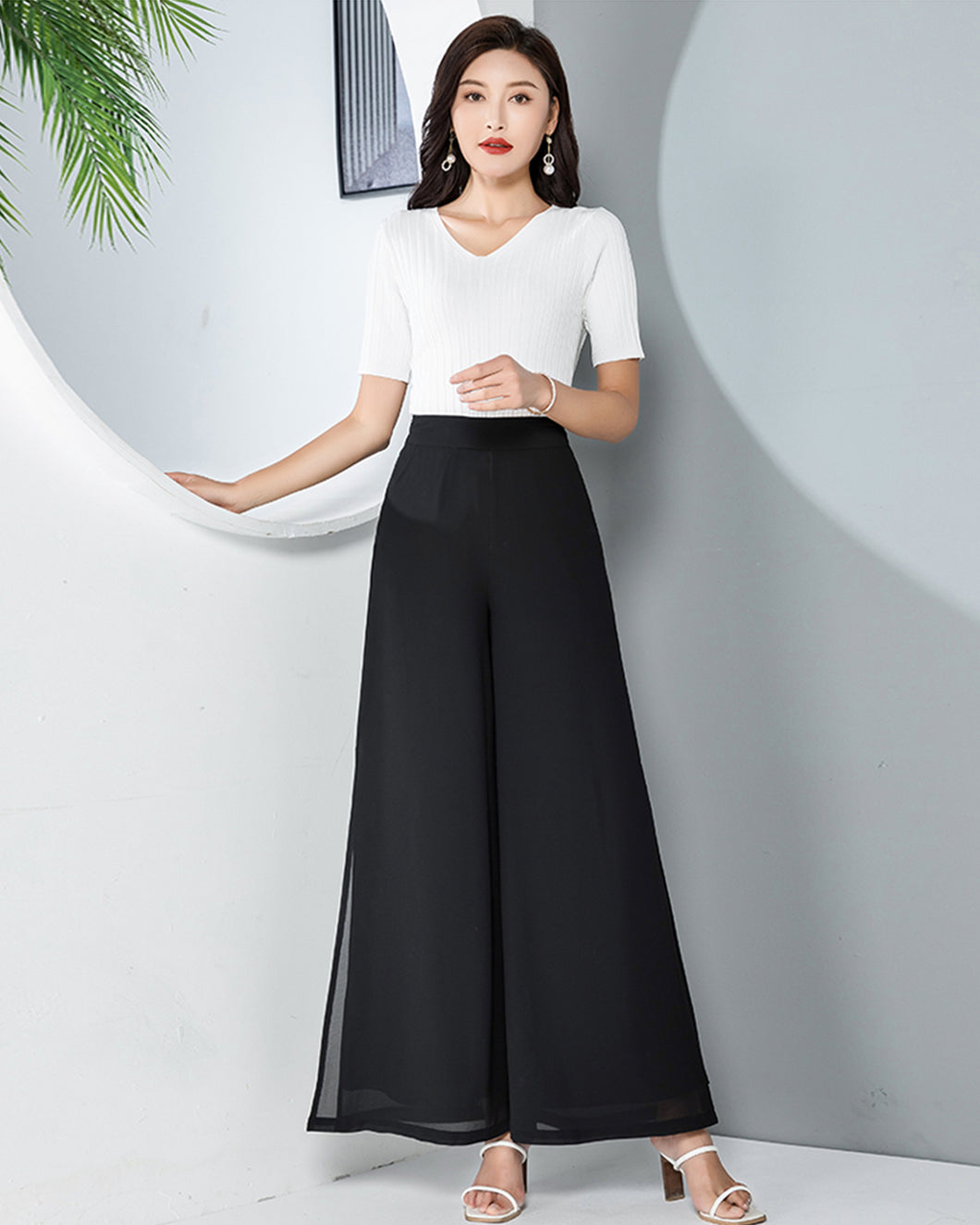 Chiffon Skirt Pants, Women's Cropped Pants, wide leg Pants, Summer Pants, Chiffon trousers (K2025)