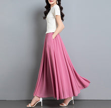 Load image into Gallery viewer, Chiffon Skirt/Maxi Skirt/Long Skirt/A-Line Skirt/Flare Skirt/Dark Blue Skirt/Elastic Waist Skirt L0035
