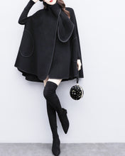 Load image into Gallery viewer, Cape coat Women, wool poncho jacket, wool cloak coat, wool shawl winter coat, double breasted buttoned coat(Y1136)
