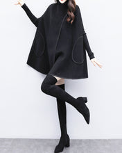 Load image into Gallery viewer, Cape coat Women, wool poncho jacket, wool cloak coat, wool shawl winter coat, double breasted buttoned coat(Y1136)
