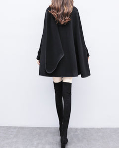 Cape coat Women, wool poncho jacket, wool cloak coat, wool shawl winter coat, double breasted buttoned coat(Y1136)