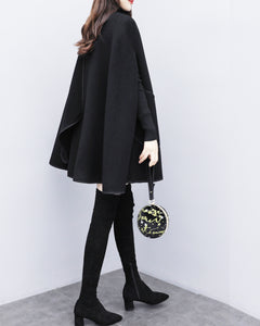 Cape coat Women, wool poncho jacket, wool cloak coat, wool shawl winter coat, double breasted buttoned coat(Y1136)