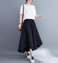 Load image into Gallery viewer, Linen pants/Cropped pants/Women linen skirt pants/Wide leg pants/cotton skirt pants/black pants/high waist pants/elastic waist Pants P0019
