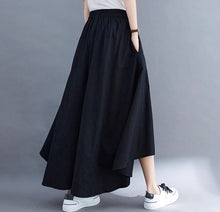 Load image into Gallery viewer, Linen pants/Cropped pants/Women linen skirt pants/Wide leg pants/cotton skirt pants/black pants/high waist pants/elastic waist Pants P0019
