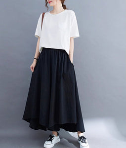 Linen pants/Cropped pants/Women linen skirt pants/Wide leg pants/cotton skirt pants/black pants/high waist pants/elastic waist Pants P0019