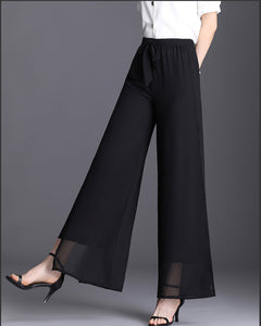 Summer Pants, Chiffon Skirt Pants, Women's Cropped Pants, wide leg Pants, Chiffon trousers (K3025)