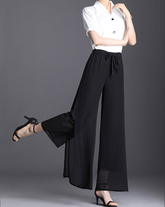 Summer Pants, Chiffon Skirt Pants, Women's Cropped Pants, wide leg Pants, Chiffon trousers (K3025)