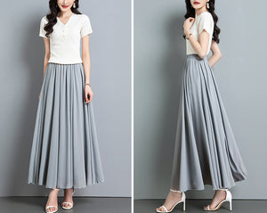 Chiffon Skirt/Maxi Skirt/Long Skirt/A-Line Skirt/Flare Skirt/Dark Blue Skirt/Elastic Waist Skirt L0035