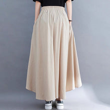 Load image into Gallery viewer, Linen pants/Cropped pants/Women linen skirt pants/Wide leg pants/cotton skirt pants/black pants/high waist pants/elastic waist Pants P0019
