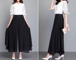 Chiffon Skirt Pants, Women's Cropped Pants, wide leg Pants, Summer Pants, Chiffon Culottes (K2028)