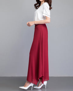 Chiffon Skirt Pants, Women's Cropped Pants, wide leg Pants, Summer Pants, Chiffon Culottes (K2028)