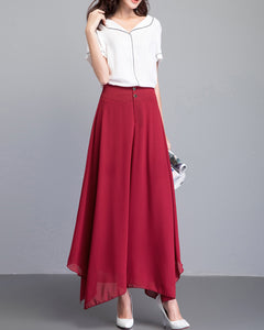 Chiffon Skirt Pants, Women's Cropped Pants, wide leg Pants, Summer Pants, Chiffon Culottes (K2028)