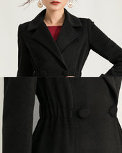 Load image into Gallery viewer, Wool coat for women, maxi coat, coat dress, black coat, winter coat, flare coat, buttoned jacket, wool overcoat, coat with pockets (Y2171)
