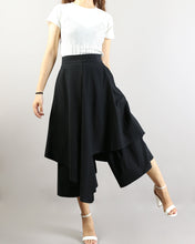 Load image into Gallery viewer, Linen skirt pants/wide leg pants/Cropped pants/Asymmetrical skirt pants/Elastic waist pants/A-line skirt pants/orange skirt/layered pants (K2135Y)
