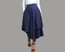 Load image into Gallery viewer, Linen skirt pants/wide leg pants/Cropped pants/Asymmetrical skirt pants/Elastic waist pants/A-line skirt pants/orange skirt/layered pants (K2135Y)
