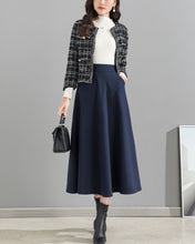 Load image into Gallery viewer, Wool skirt/Midi skirt/Winter skirt/A-line skirt/dark blue skirt/elastic waist skirt/skirt with pockets/customized skirt A008
