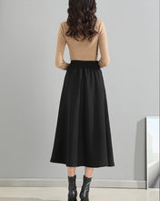 Load image into Gallery viewer, Wool skirt/Midi skirt/Winter skirt/A-line skirt/dark blue skirt/elastic waist skirt/skirt with pockets/customized skirt A008
