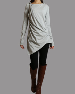 Tunic tops for women, cotton tunic dress, long sleeve t-shirt, long top, dark blue cotton top(Y1041)
