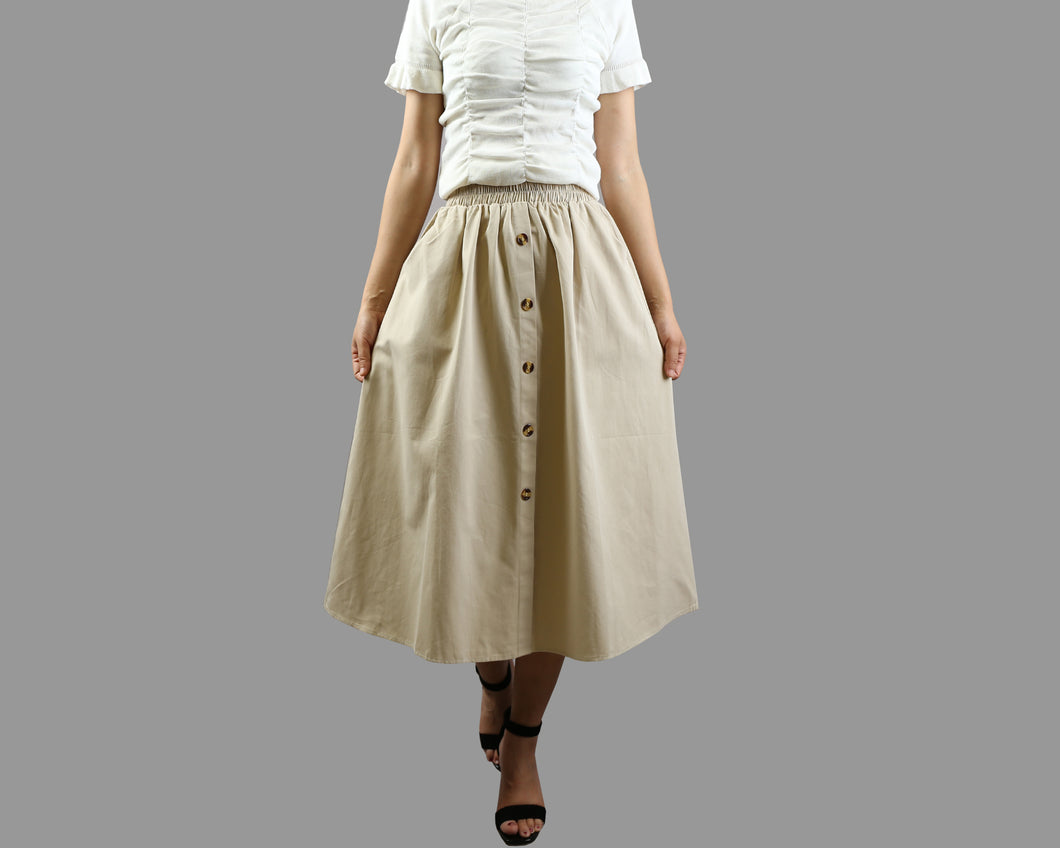 Linen skirt/Midi skirt/A-line skirt/summer skirt/elastic waist skirt/high waist skirt/skirt with pockets (Q0001)