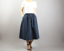 Load image into Gallery viewer, Linen skirt/Midi skirt/A-line skirt/summer skirt/elastic waist skirt/high waist skirt/skirt with pockets (Q0001)
