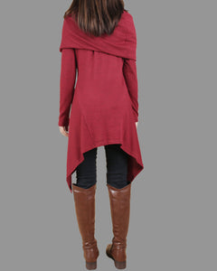 Cotton tunic tops, shawl collar top, knit tunic dress, plus size sweatshirt, oversized knit top, asymmetrical t-shirt(Y1084)