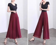 Load image into Gallery viewer, Women elastic waist Pants/cropped pants/chiffon pants/Wide leg pants/chiffon skirt pants/black pants/Plus Size pants P0038
