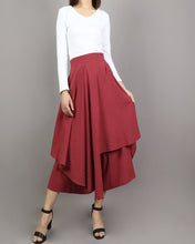 Load image into Gallery viewer, Linen skirt pants/wide leg pants/Cropped pants/Asymmetrical skirt pants/Elastic waist pants/A-line skirt pants/orange skirt/layered pants (K2135Y)
