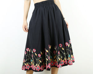 elastic waist skirt, high waist skirt, linen skirt, embroidery skirt, maxi skirt, custom made, long skirt (Q1898)