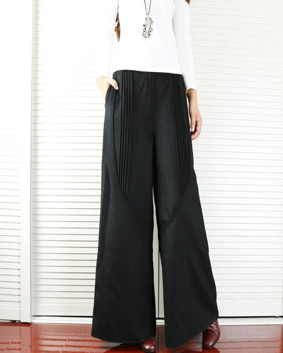 Women's wool skirt pants/plus size trousers/wide leg pants/customized trousers/black pants (K1206) - lijingshop