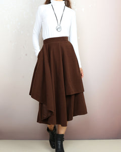 Wide leg pants, Wool skirt pants, Cropped pants, Asymmetrical skirt pants, winter pants, custom made, black pants (K2135)