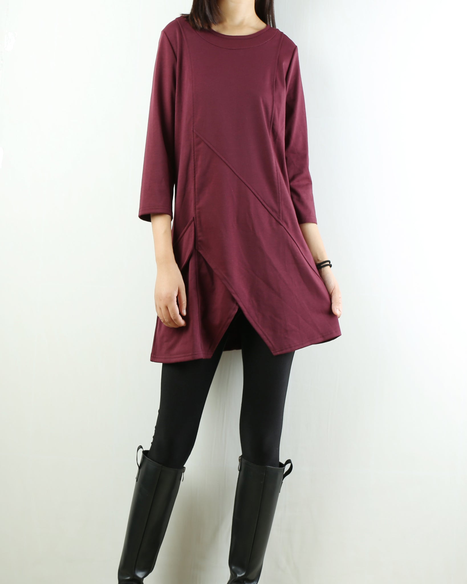 Womens 3/4 sleeve crew neck tunic top/cotton tunic dress/oversized dress/A-line casual dress (Q1943) L(US 14) / Dark Gray Womens 3/4 sleeve crew neck tunic top/cotton tunic dress/oversized dress/A-line casual dress (Q1943) L(US 14) / Dark Gray