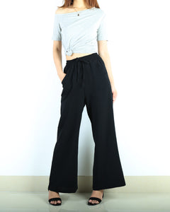 Women's elastic waist linen pants, flare pants, wide leg pants, loose pants, women trousers, summer pants(K1916)