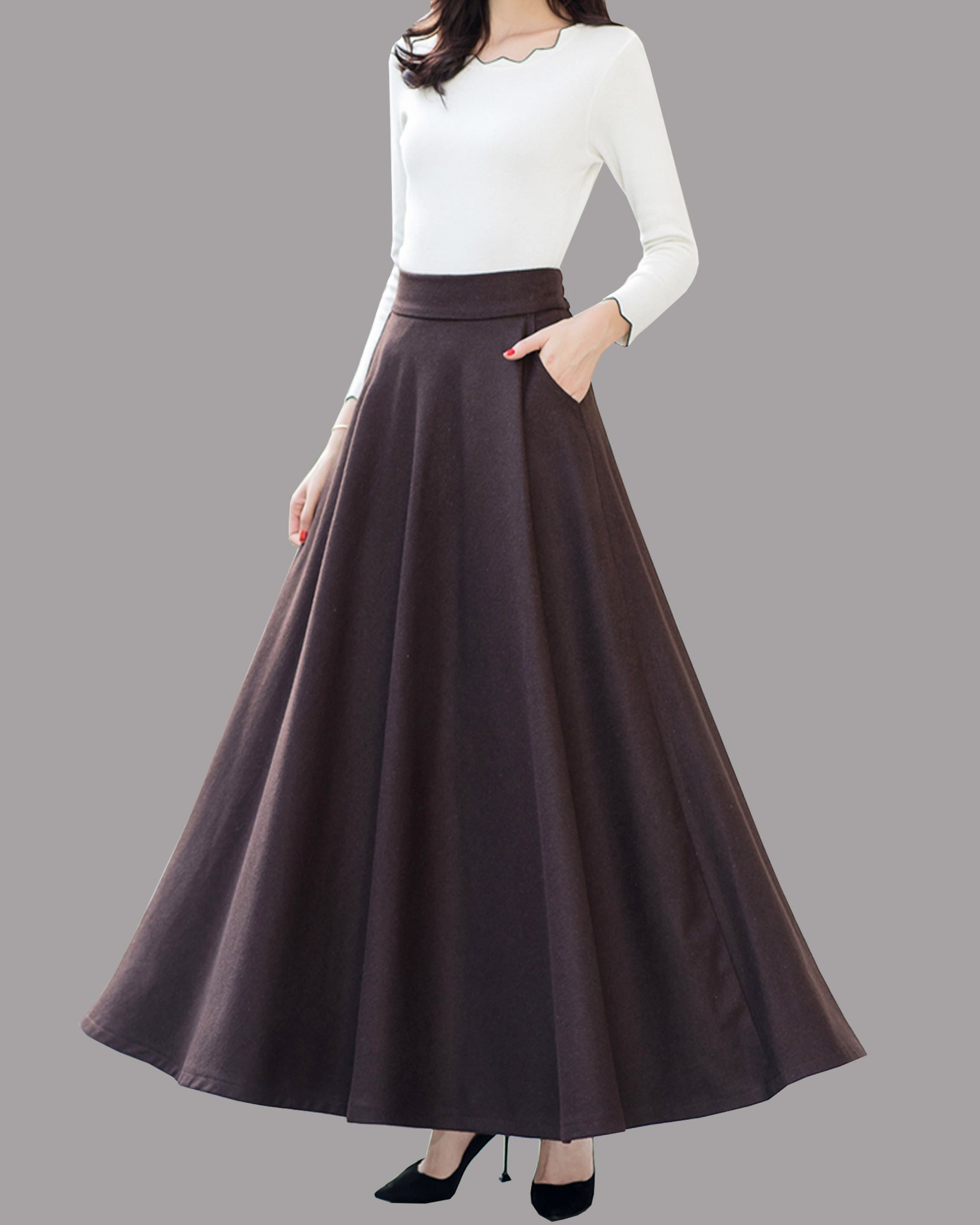 Maxi skirt, Wool skirt, Winter skirt, black skirt, long wool skirt